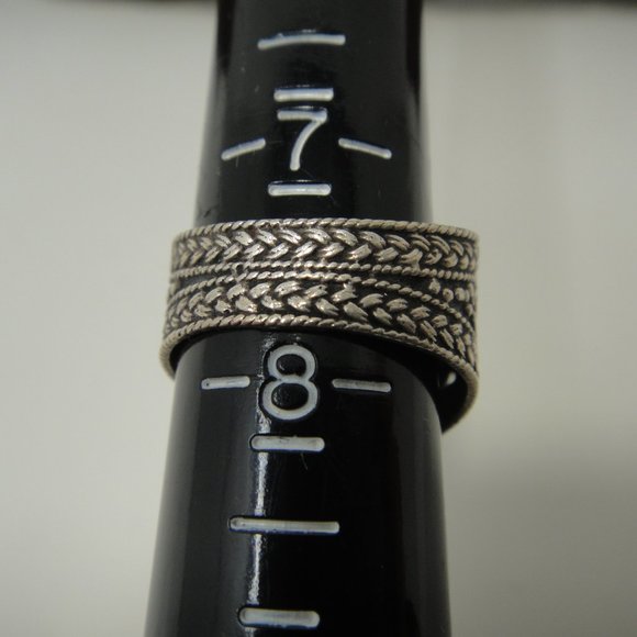 Big Southwestern Style Ring Green-Blue Stone Ornate Silver Tone Band 7.5 - Picture 5 of 9